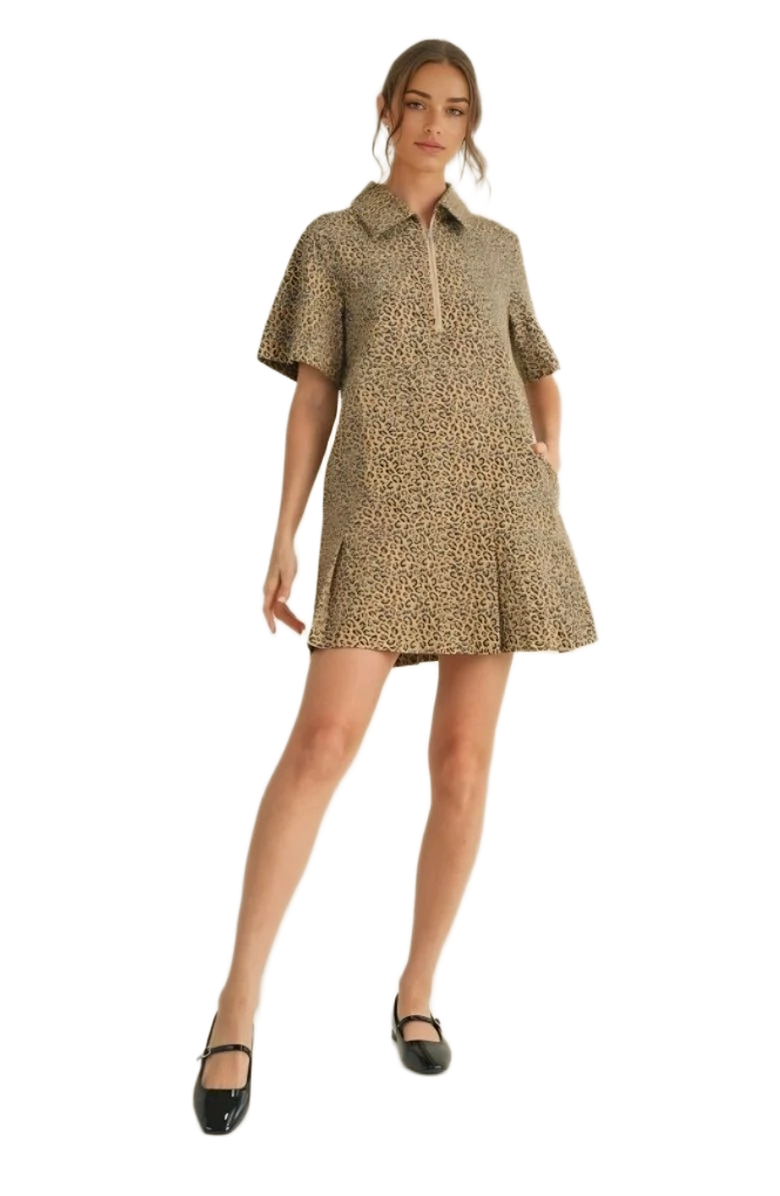 Knit and Lounge Leopard Print Zip Front Structured Collar Mini Dress, Alternate, color, Leopard Print