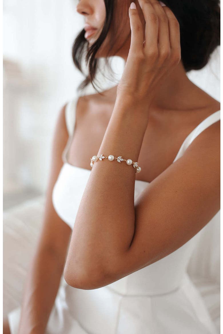 Forever Pearl and Crystal Bracelet, Alternate, color, Gold