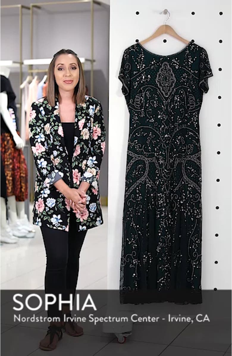 Beaded Short Sleeve Column Gown, sales video thumbnail