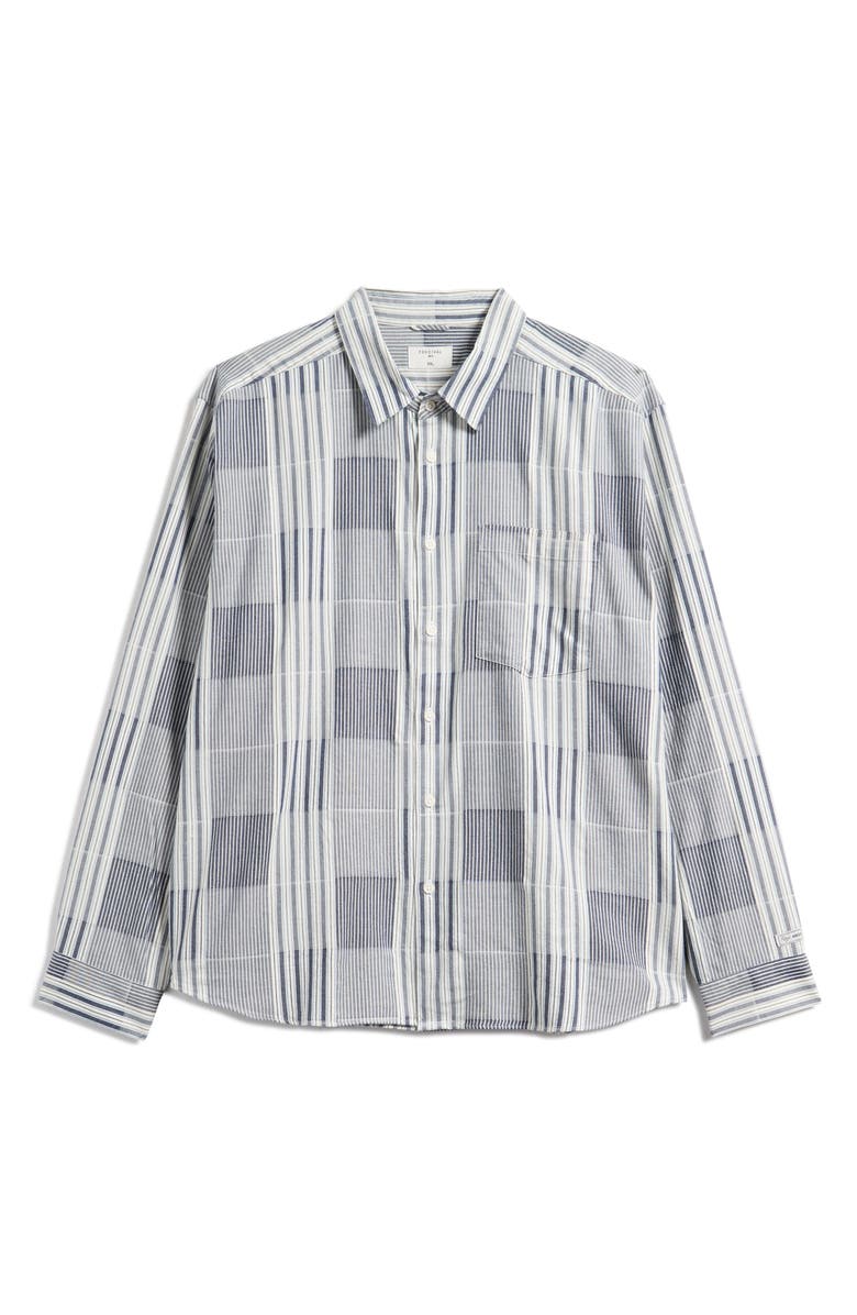 Percival Epigraph Patchwork Stripe Cotton Button-Up Shirt, Main, color, Navy