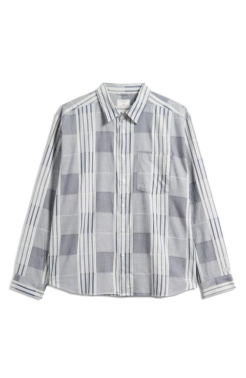 Epigraph Patchwork Stripe Cotton Button-Up Shirt