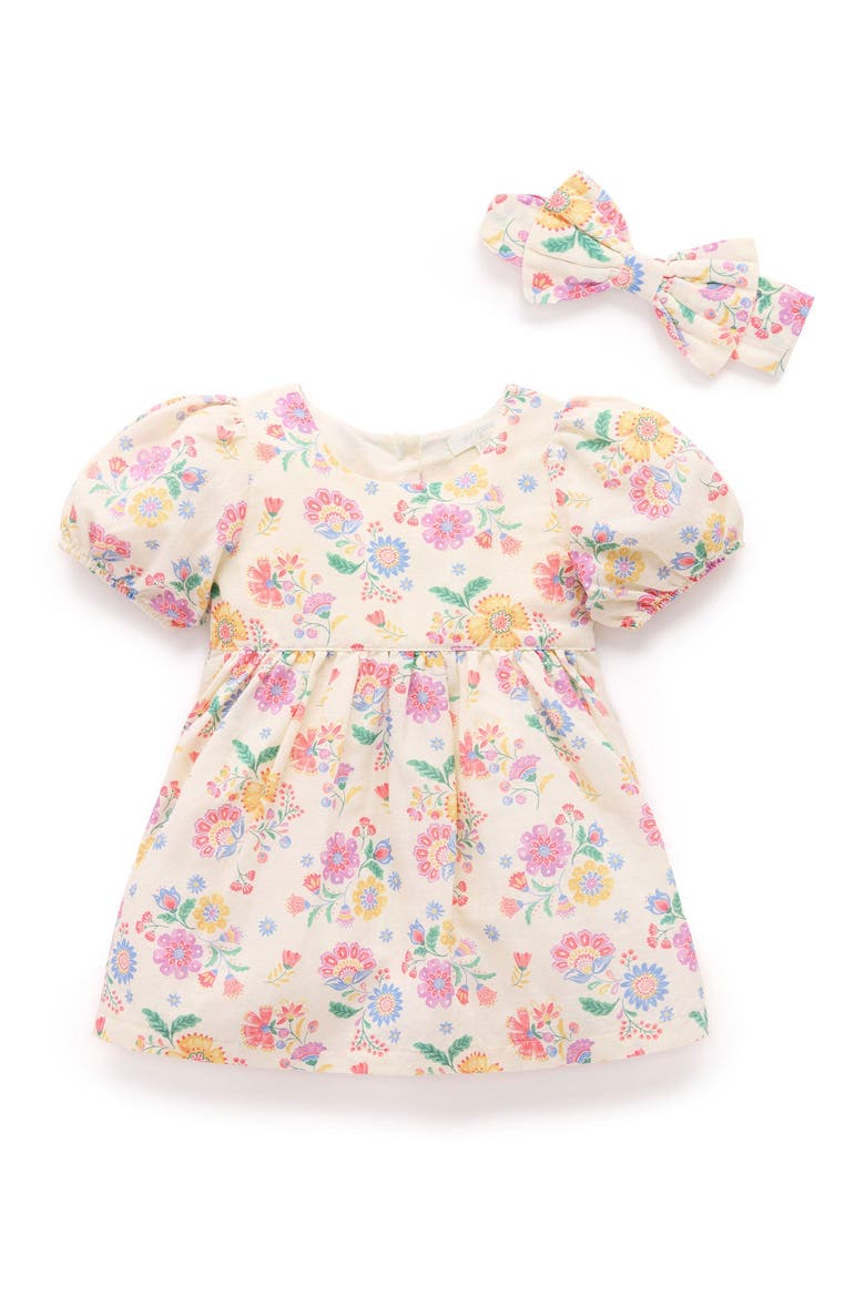 Linen Blend Dress and Headband Set, Main, color, Mexican Floral