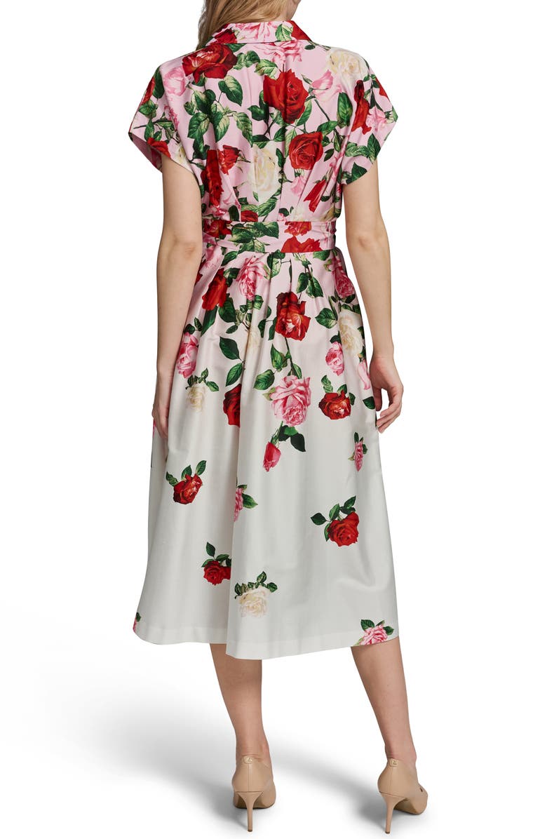 KARL LAGERFELD PARIS Placed Floral Stretch Cotton Midi Shirtdress, Alternate, color, Cornelia Rose/ Soft Whit Multi