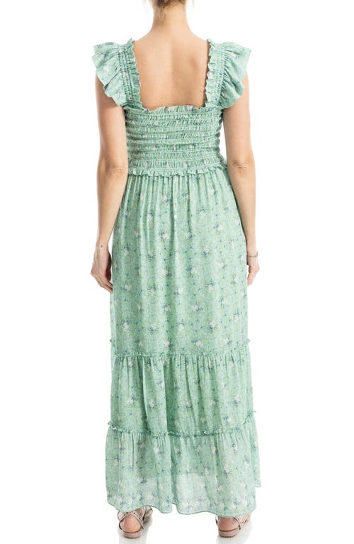 Max Studio Smocked Tiered Maxi Dress In Soft Green Multi