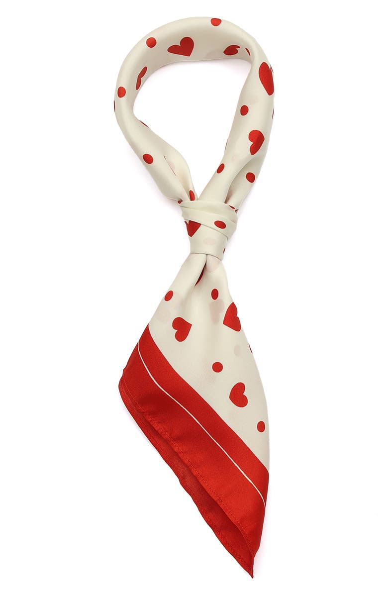 Kate Spade New York Heart Toss Silk Bandana, Alternate, color, Red/ Cream