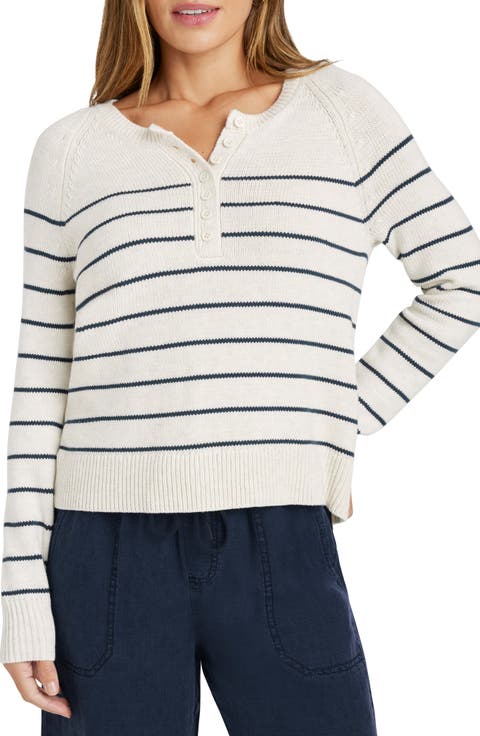 Cream and Coffee Thick Stripe Henley Sweater