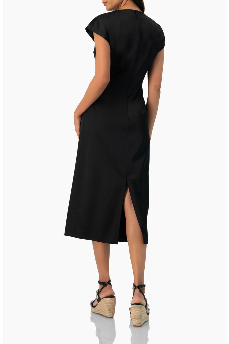 Off-Shoulder Straight Satin Dress with Side Knot, Alternate, color, Black