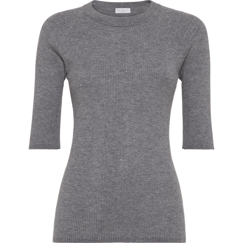 Brunello Cucinelli Sparkling Cashmere Sweater In Gray