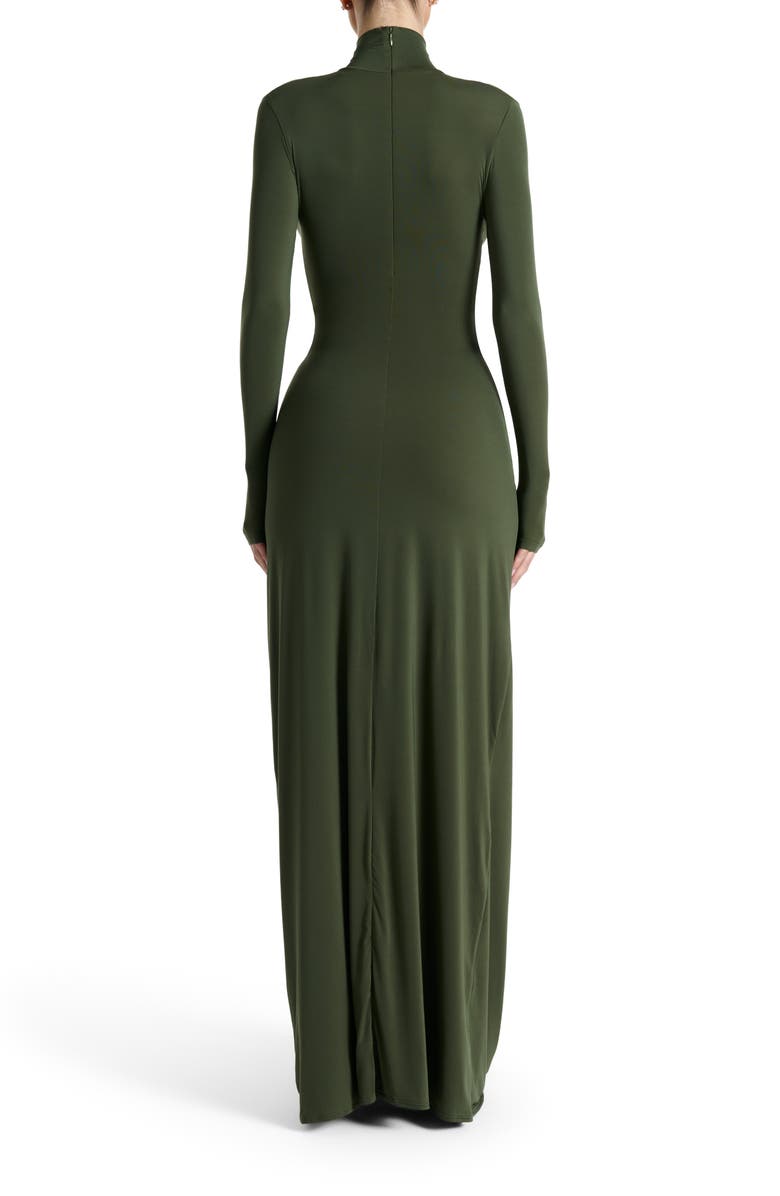 Naked Wardrobe Cutout Tie Front Long Sleeve Maxi Dress, Alternate, color, Dark Olive