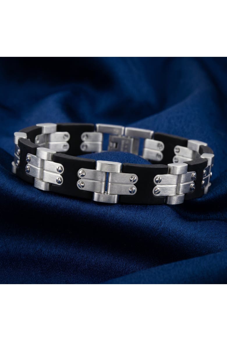 Men's Polished Steel Brushed Black Two Tone Flexible 12mm Link  8 " Bracelet, Alternate, color, Stainless Steel