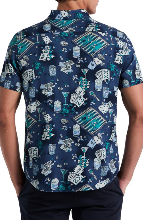 Original Penguin Poker Table Print Short Sleeve Button-up Shirt In Blue