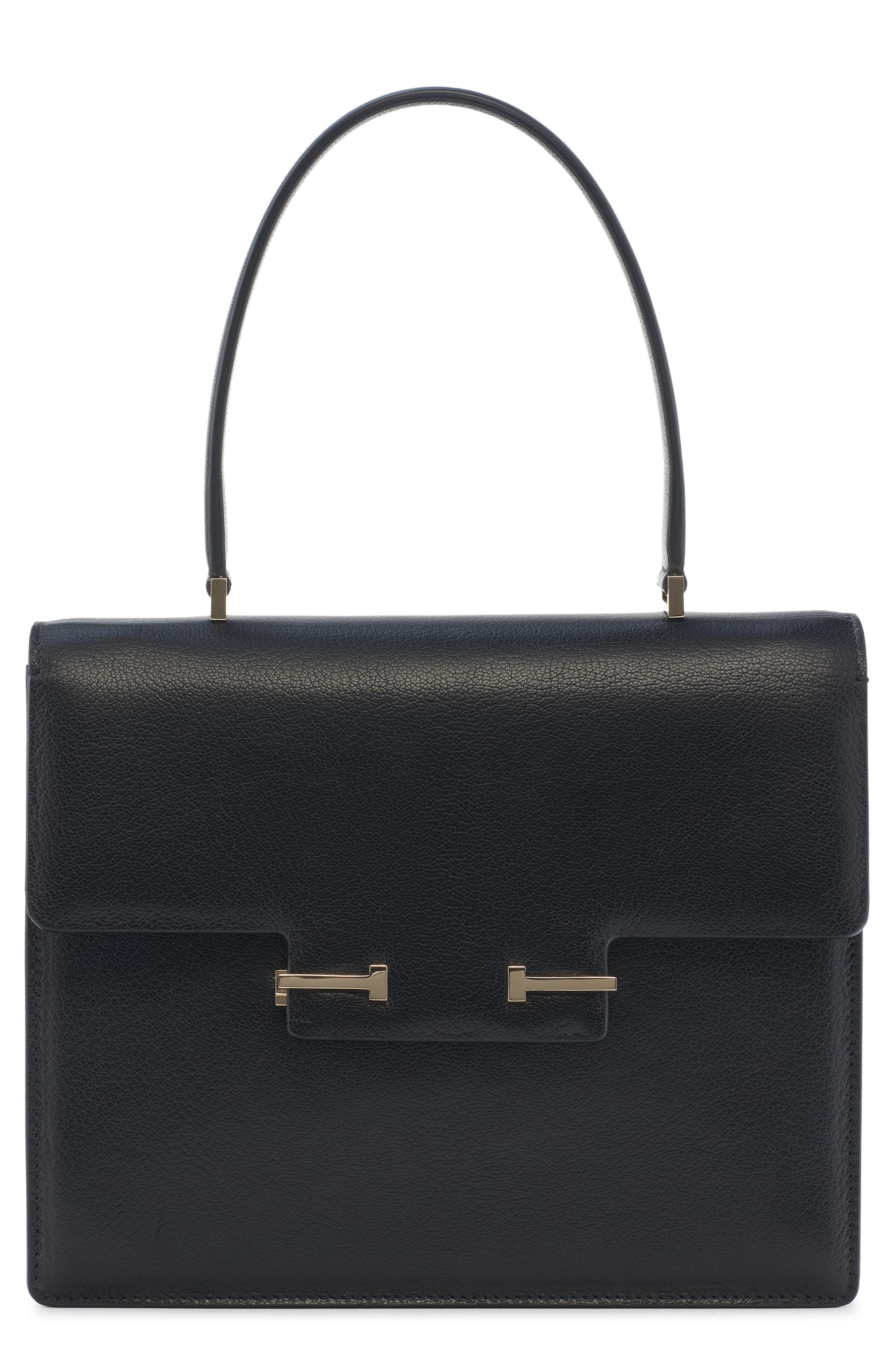TOM FORD Small Double T Leathe Top Handle Bag, Main, color, Black