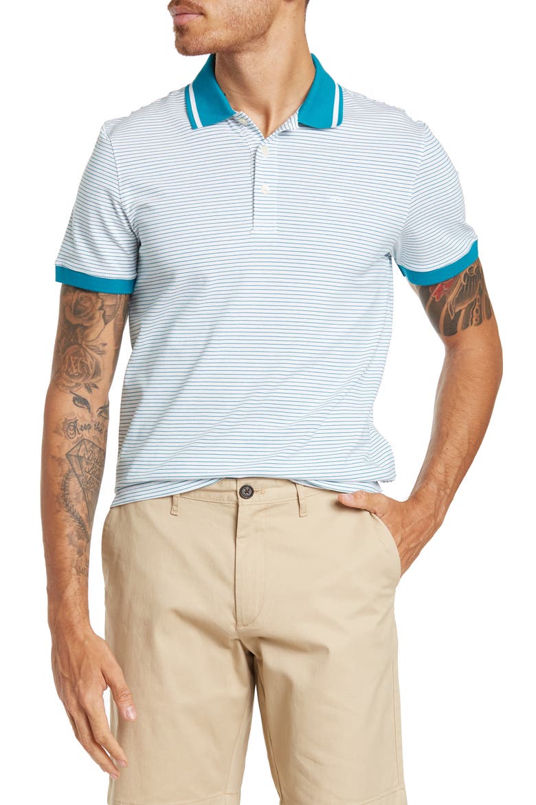Tipped Stripe Print Polo, Main, color, HYBRID BLUE