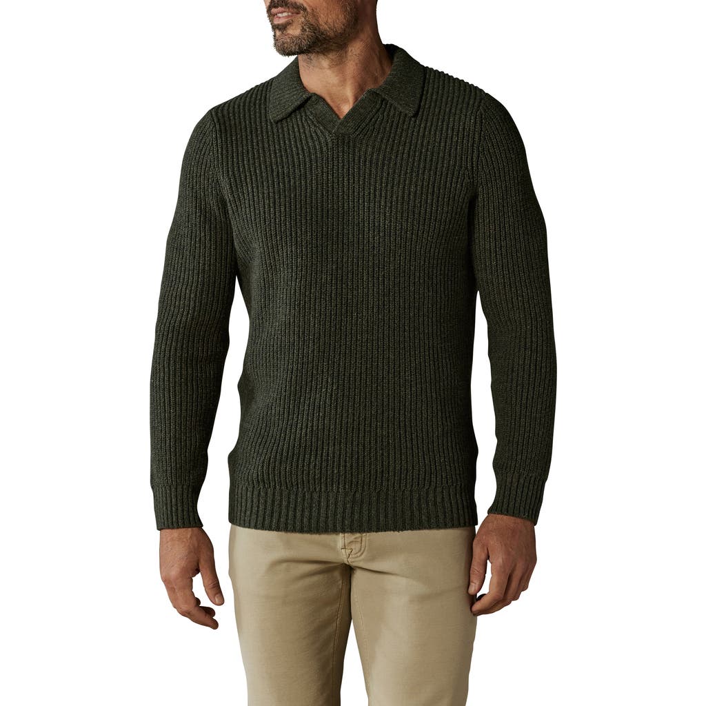 The Normal Brand Ribbed Cotton Blend Polo Sweater in Olive