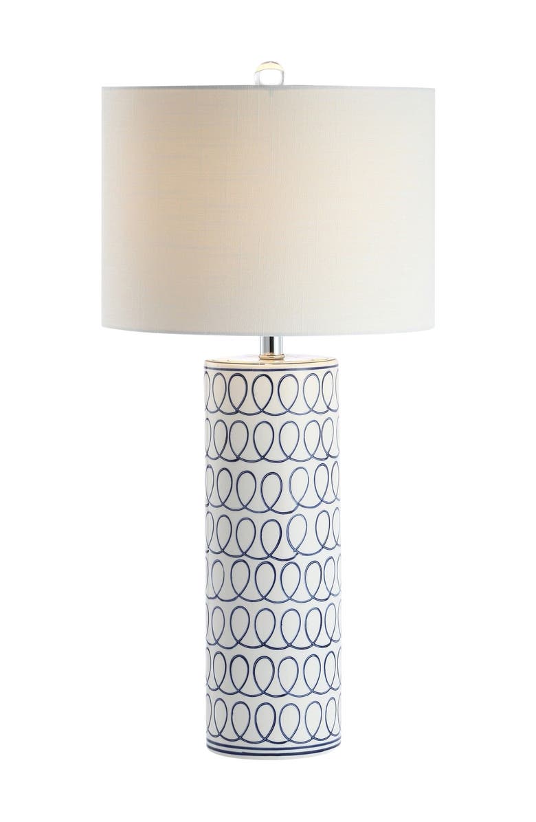 JONATHAN Y Loop 28.75" Ceramic Modern Column LED Table Lamp, Blue/White, Main, color, White/Blue