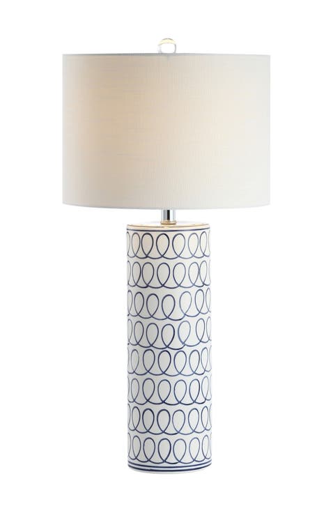 Loop 28.75" Ceramic Modern Column LED Table Lamp, Blue/White