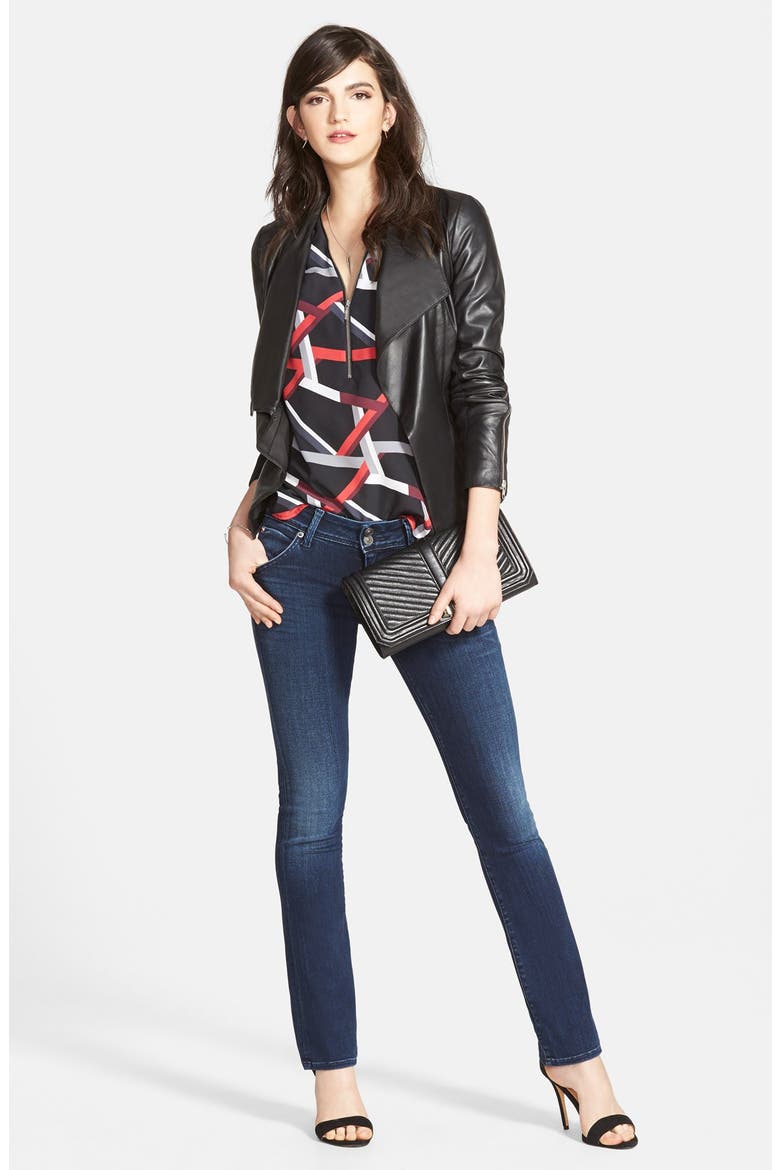 Drape Collar Leather Jacket, Alternate, color, BLACK