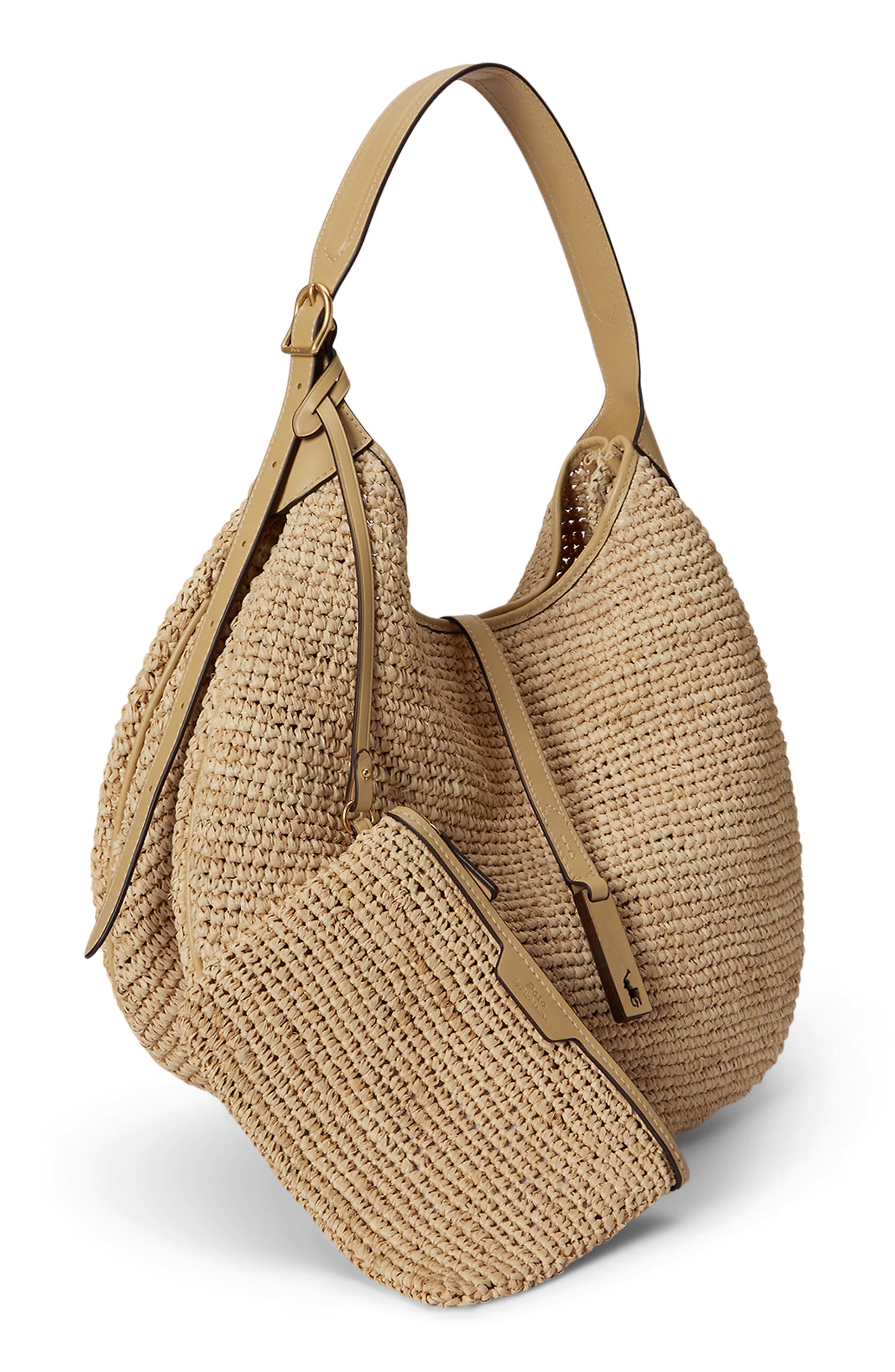 Polo Ralph Lauren Raffia Shoulder Bag, Alternate, color, Natural/ Cashmere