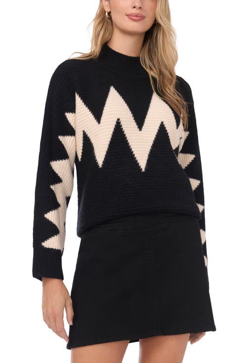 Zig Zag Motif Mock Neck Sweater