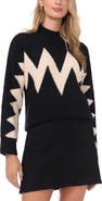 Vince Camuto Zig Zag Motif Mock Neck Sweater