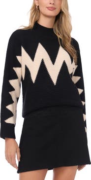 Vince Camuto Zig Zag Motif Mock Neck Sweater