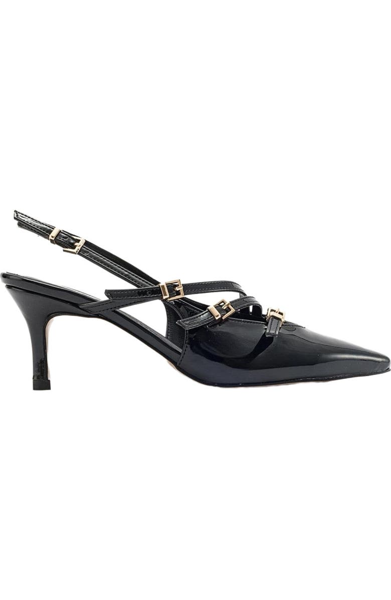 Prologue Shoes Magra Pointed-Toe Slingback Stiletto, Alternate, color, Black Patent Faux Leather