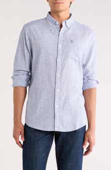 Original Penguin Stripe Stretch Linen & Cotton Button-Down Shirt