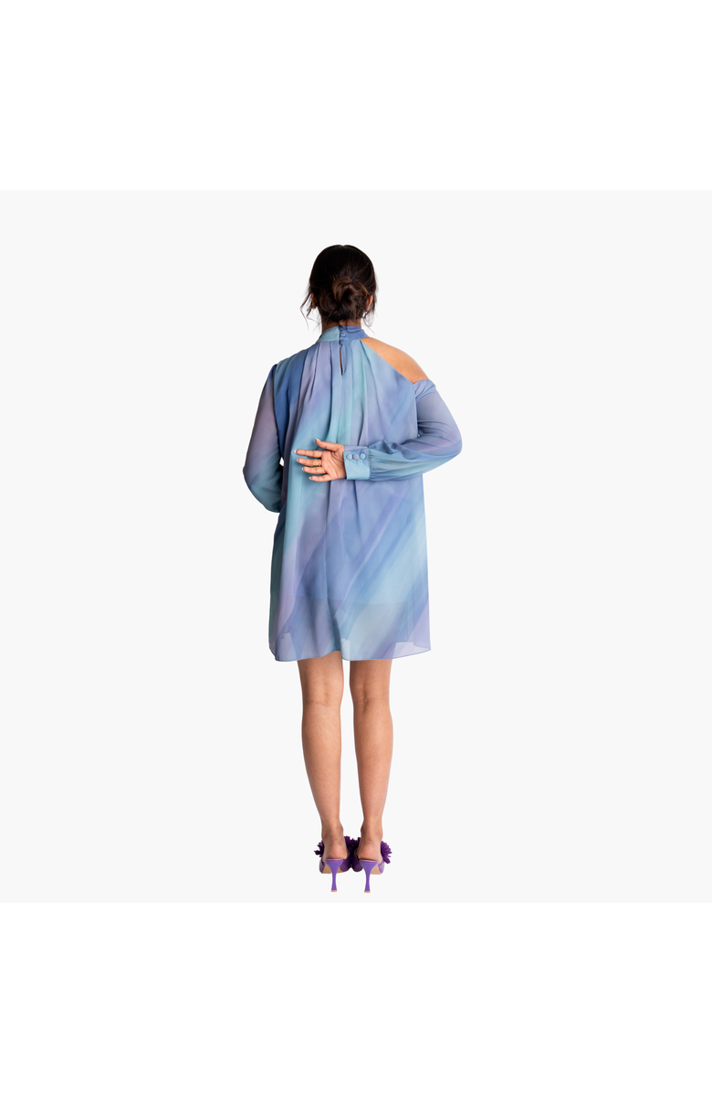 RICHANTEE Bow Tie Printed Mini Dress, Alternate, color, Azure