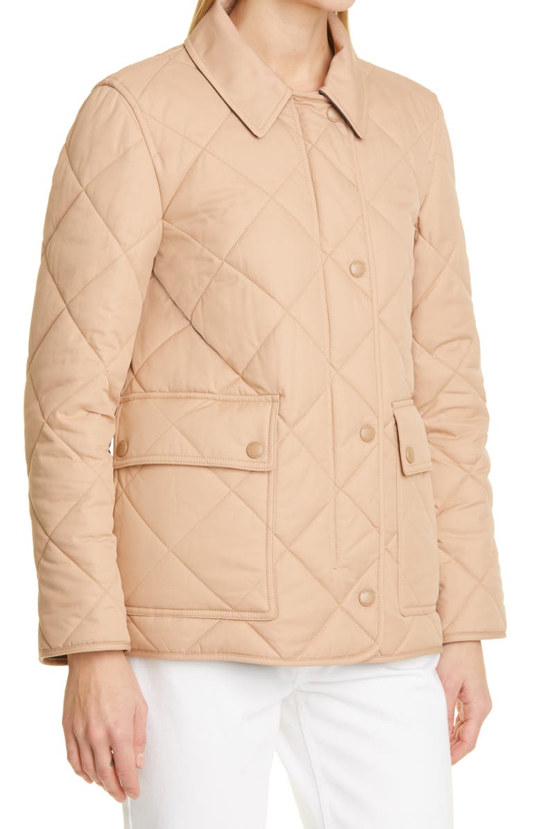 Burberry Kemptown Quilted Gabardine Coat with Removable Faux Shearling Collar, Alternate, color, 