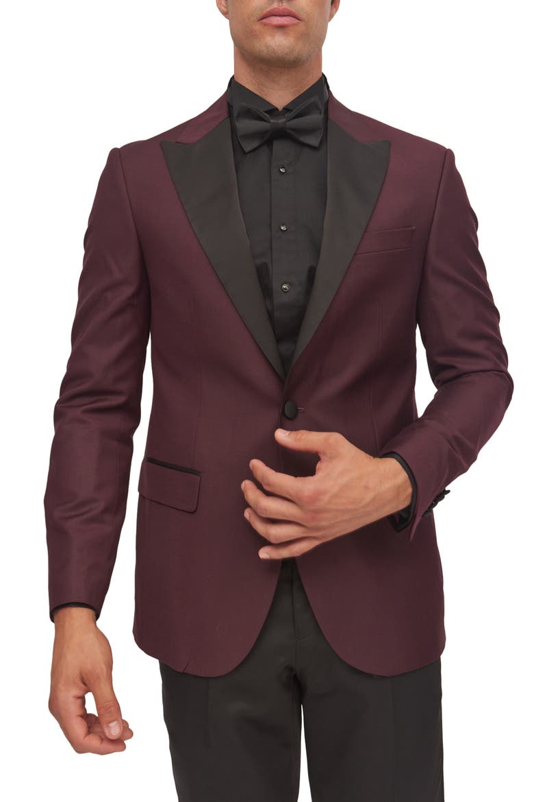 Peak Lapel Two-Tone Tuxedo Jacket, Main, color, BURGUNDY