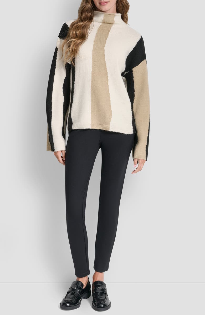 DKNY Stripe Roll Neck Sweater, Alternate, color, Ecru Multi