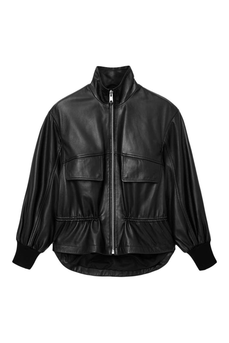 Flor Leather Peplum Jacket, Alternate, color, BLACK