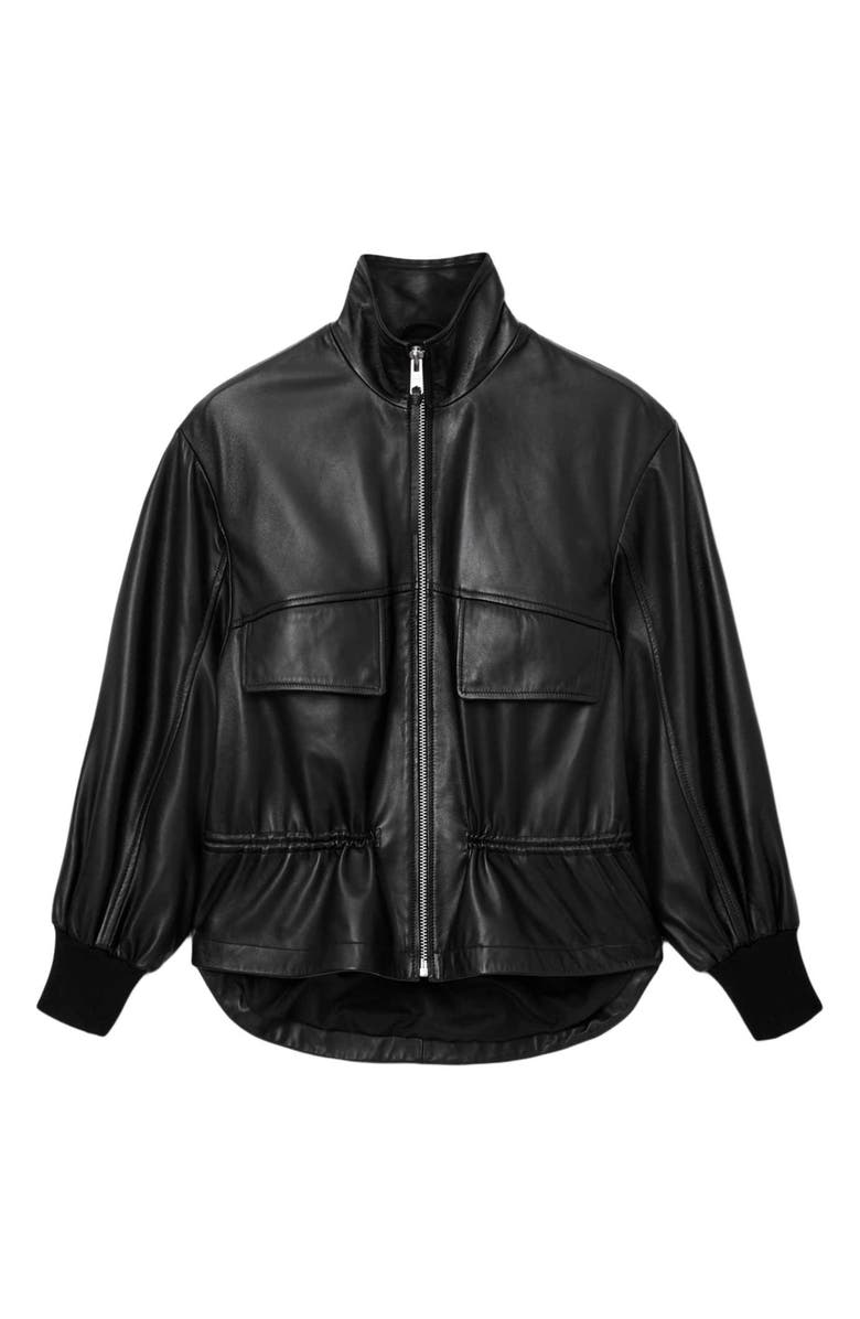 AllSaints Flor Leather Peplum Jacket, Alternate, color, Black