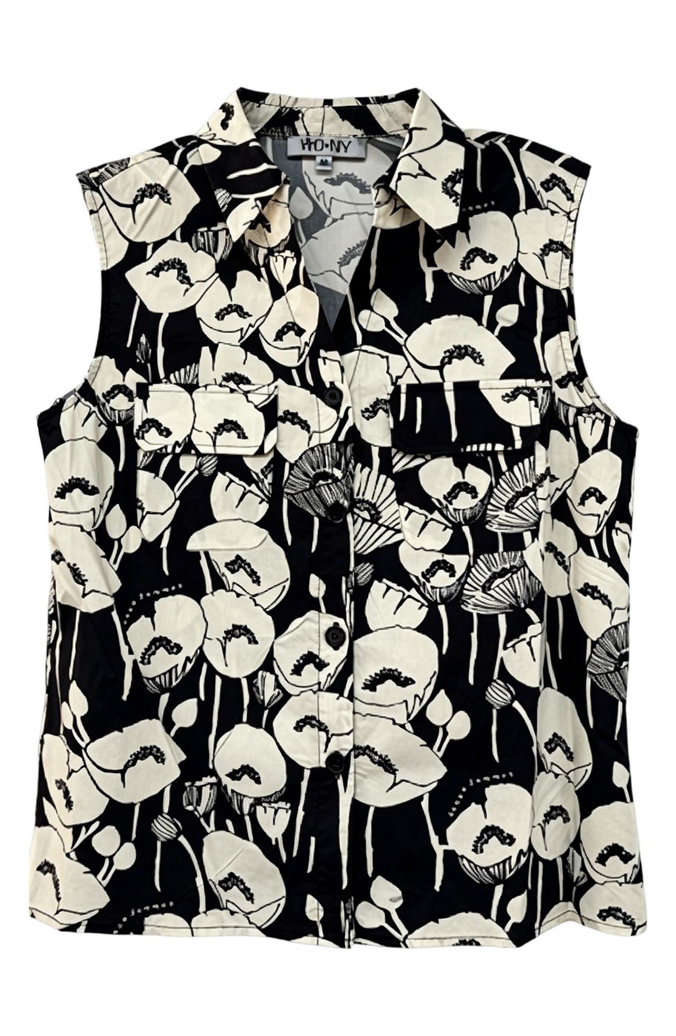 WDNY Floral Sleeveless Button-Up Shirt