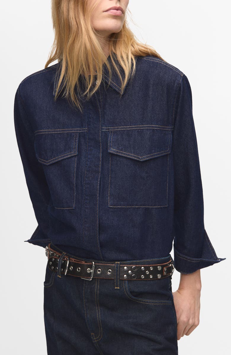 MANGO Western Denim Snap-Up Shirt, Main, color, Dark Blue