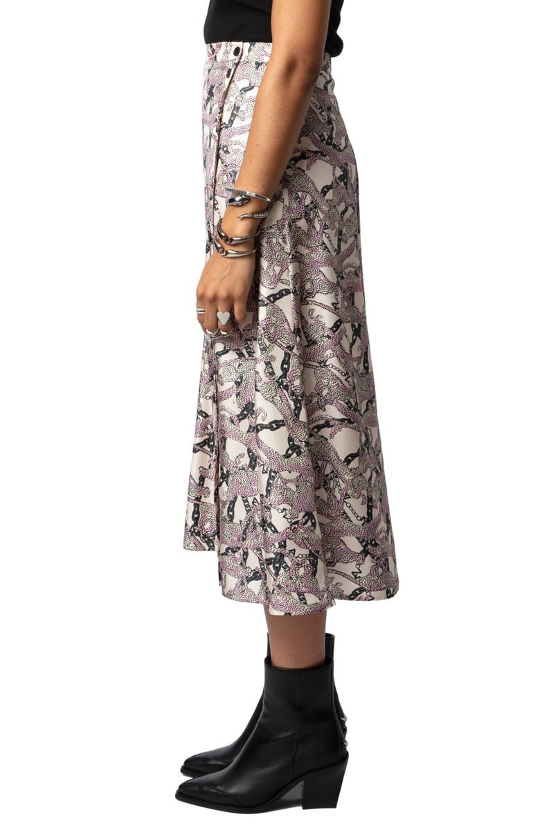 Zadig & Voltaire Wild Chains Side Button Silk Midi Skirt, Alternate, color, 