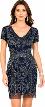 LARA New York Cap Sleeve Beaded Cocktail Dress