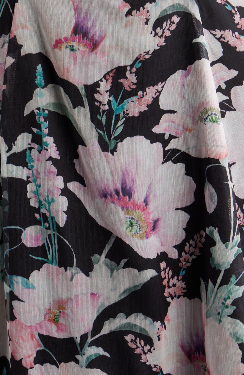 Lulus Elena Floral Strapless Cocktail Midi Dress, Alternate, color, Black Floral