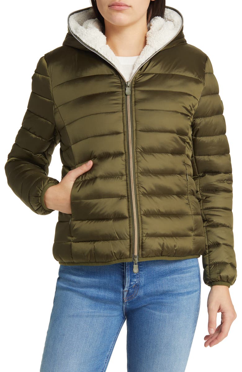 Save The Duck Elvira Water Resistant Hooded Puffer Jacket, Main, color, Sherwood Green