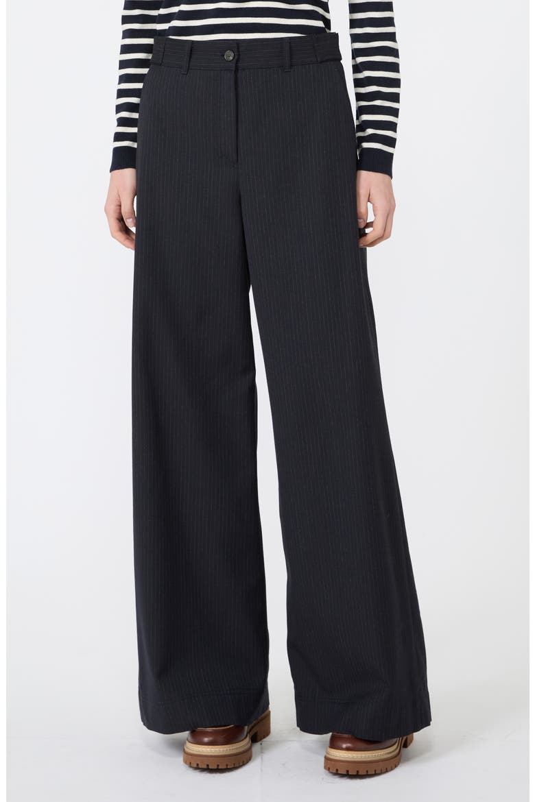Bravo Pinstripe Wide Leg Virgin Wool Blend Pants, Main, color, NAVY