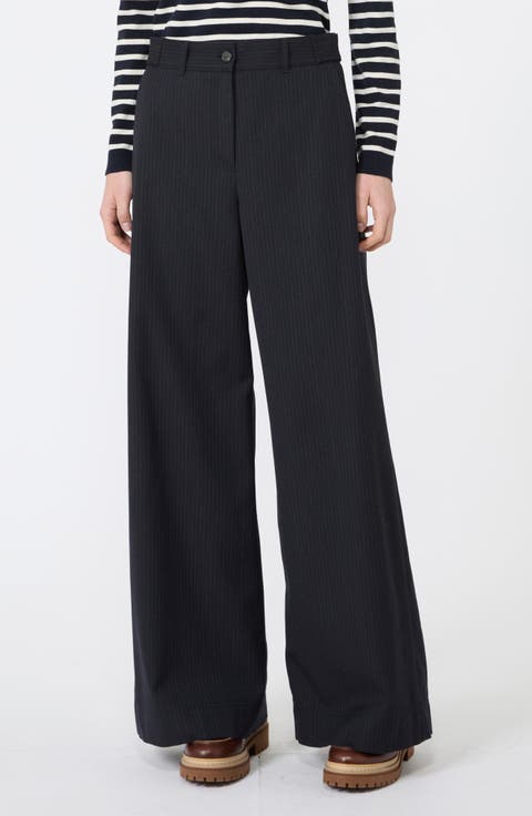 Bravo Pinstripe Wide Leg Virgin Wool Blend Pants