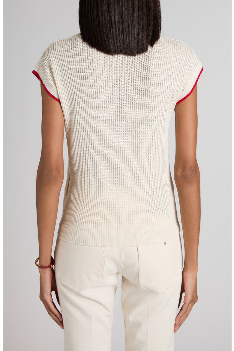 Chez Valentino Polo Sweater, Alternate, color, WHITE/ PINK
