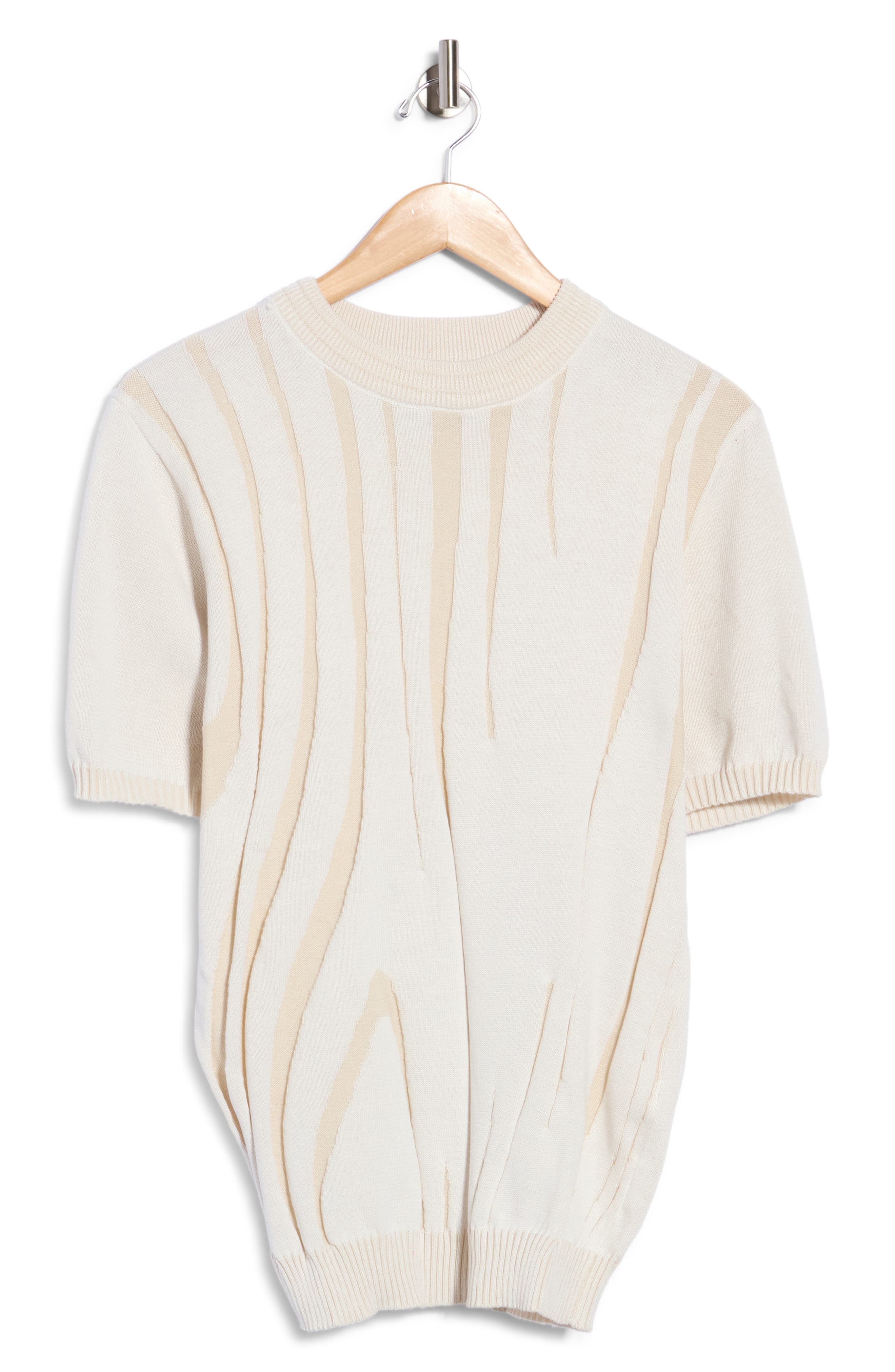 Abstract Linear Jacquard Short Sleeve Sweater