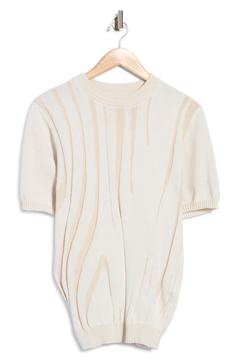 Abstract Linear Jacquard Short Sleeve Sweater, Main, color, CREAM