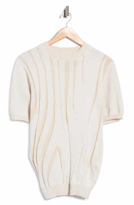Abstract Linear Jacquard Short Sleeve Sweater