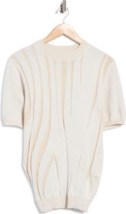 T.R. PREMIUM Abstract Linear Jacquard Short Sleeve Sweater
