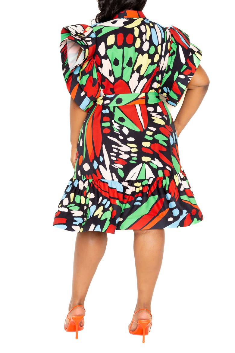 Butterfly Print Ruffle Tie Waist Dress, Alternate, color, BLUE MULTI