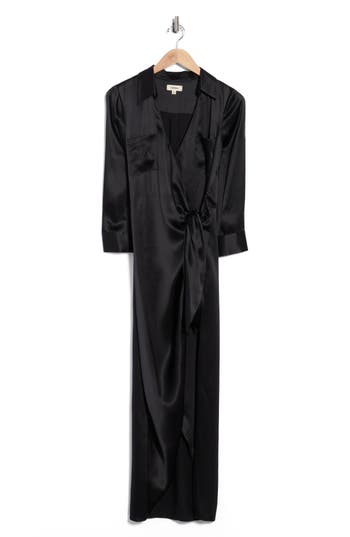 L'agence Kadi Long Silk Wrap Dress In Black