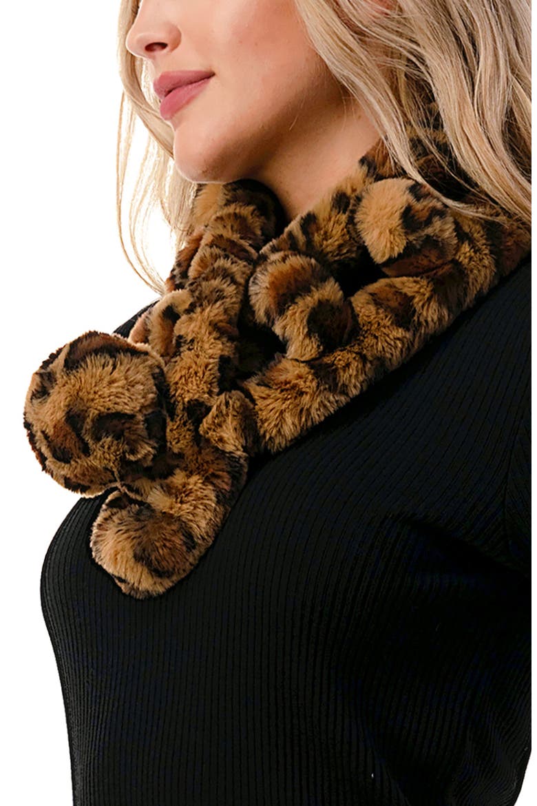 Faux Fur Pom Collar Scarf, Alternate, color, LEOPARD