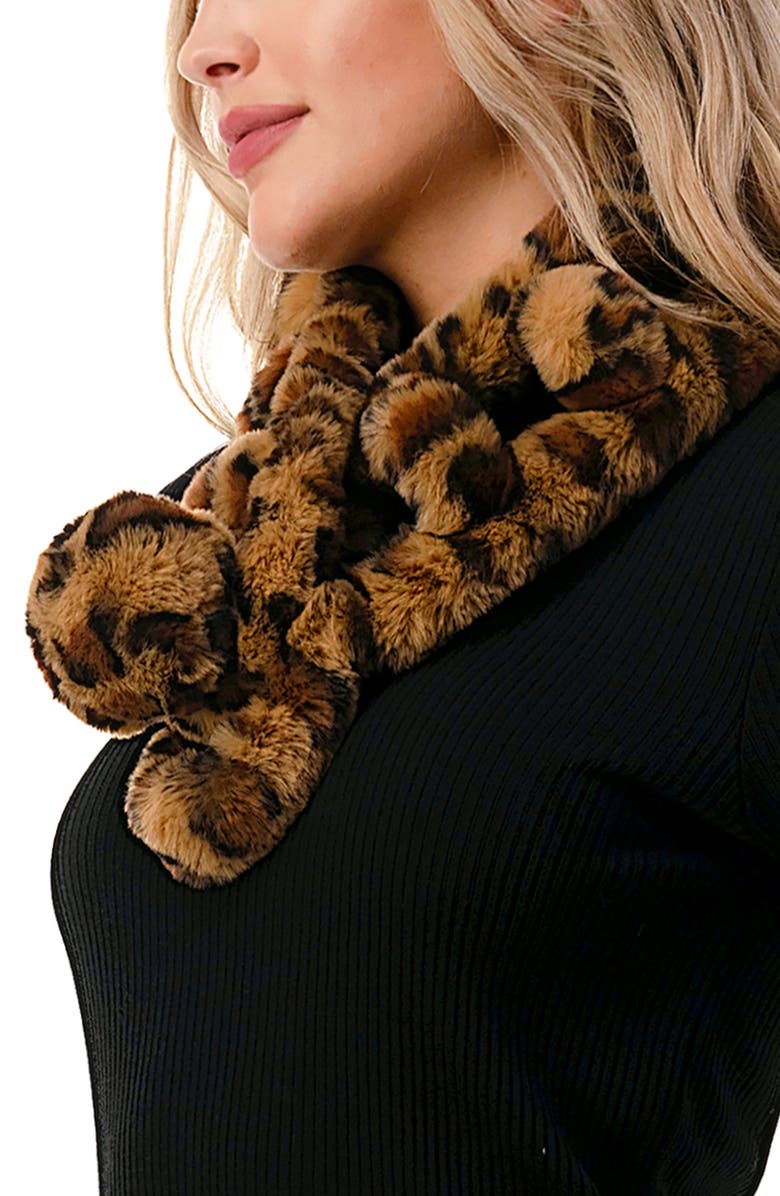 MARCUS ADLER Faux Fur Pom Collar Scarf, Alternate, color, Leopard